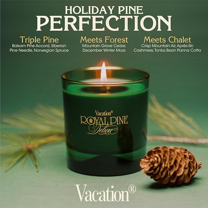 Royal Pine Deluxe Pine-Scented Candle by Vacation Sunscreen, Premium Soy-Blend Wax, 70-Hour Long Burning, Winter House Decor, Gift for Women & Men, 7 Oz. - Bloomnest