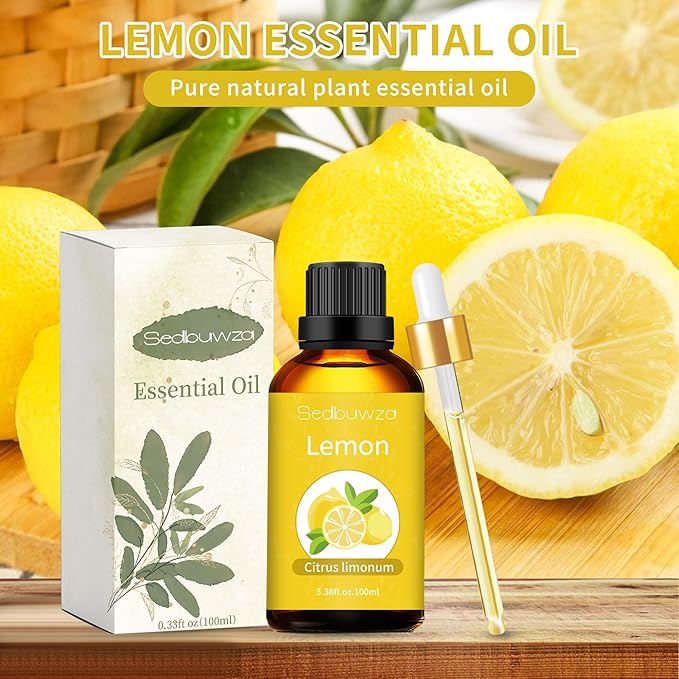 Sedbuwza Lemon Essential Oil 3.38 Fl OZ, 100% Pure Undiluted Lemon Oil for Diffuser, Aromatherapy, Perfumes, Candle, Soap Making Sedbuwza