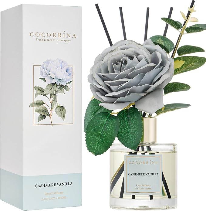 Cocorina Reed Diffuser Set, Flower Reed Diffuser Cashmere Vanilla, Scented Diffuser with Sticks Home Fragrance Essential Oil for Bathroom Shelf Decor, Living Room, Large Room, Rose/6.7 Ounce/1pack - Bloomnest