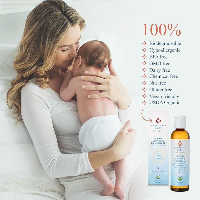 Shoosha Organic Calendula Oil French Lavender, for Babies, Real Calendula Oil, Calendula Massage Oil Moisturizer, Hypoallergenic, Gluten-Free, 100% Biodegradable - Bloomnest