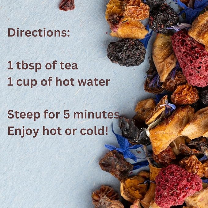Loose Leaf Tea No Caffeine with Raspberry, Cornflower, Rosehip & Hibiscus (4oz.) – Fruit Tea Summer Herbal Infusion with Wild Berries - Bloomnest