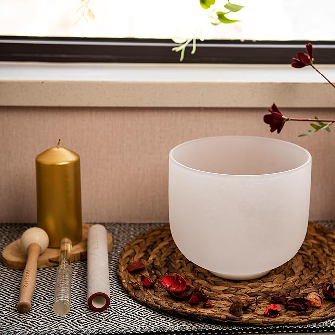 TOPFUND 8 inch C Note Crystal Singing Bowl Root Chakra with Heavy Duty Carrying Case and Suede Mallet