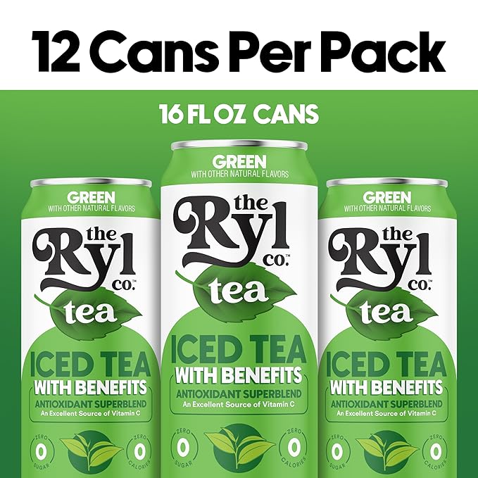 Ryl Iced Tea, Green, Antioxidant Superblend, Zero Sugar, Low Carb, Zero Calorie Iced Tea, 16.0 Fl Oz (12-Pack) - Bloomnest
