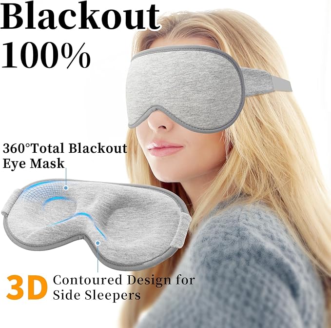 3D Sleep Mask for Men&Women, 2 Pack Contour Eye Masks for Sleep, Side Sleeping Mask for Men&Women, Blackout Eye Mask for Sleeping Eye Mask, Airplane Travel Essentials for Men, Meditation Black & Gray - Bloomnest