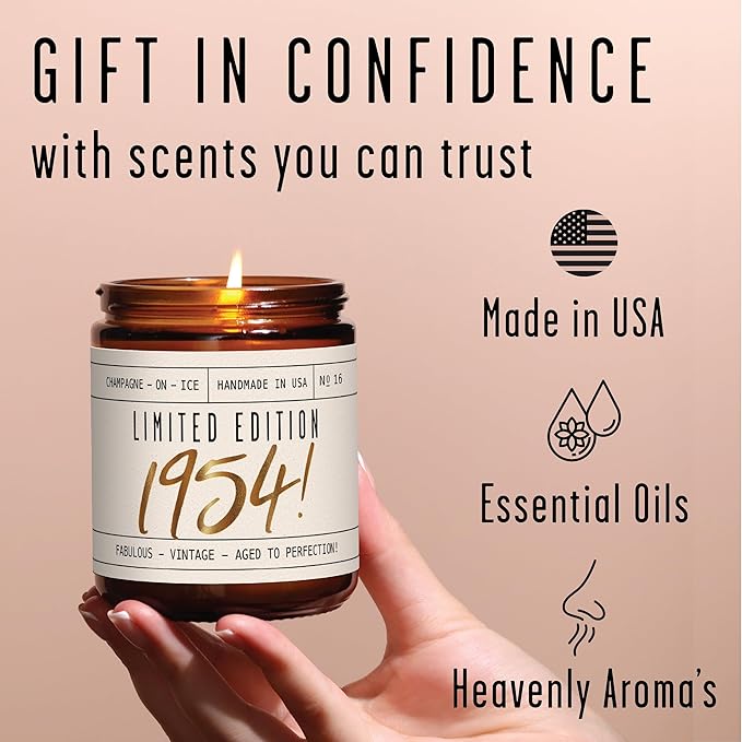 71st Birthday Gifts for Women - 'Limited Edition 1954' Soy Candle, w/Champagne on Ice I 71 Birthday Gifts for Women I 71st Birthday Gift for Her Ideas I 9oz Reusable Jar, 50Hr Burn, Made in USA - Bloomnest