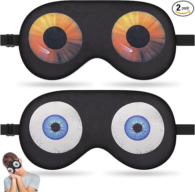 2 Pcs Sleep Mask for Kids Boys, Silk Eye Covers for Sleeping, Adjustable Strap & Light Blocking Design, Adult Children's Bedtime Blindfold for Travel and Home Use (Funny Eye) - Bloomnest