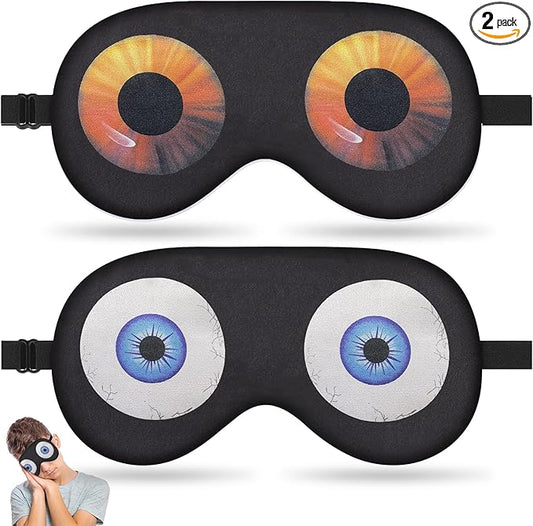 2 Pcs Sleep Mask for Kids Boys, Silk Eye Covers for Sleeping, Adjustable Strap & Light Blocking Design, Adult Children's Bedtime Blindfold for Travel and Home Use (Funny Eye) - Bloomnest