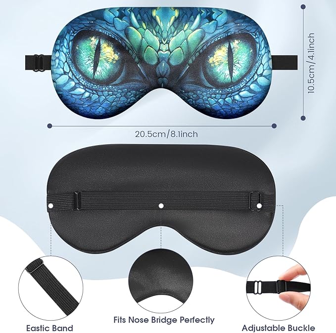 2 Pcs Sleep Mask for Kids Boys, Silk Eye Covers for Sleeping, Adjustable Strap & Light Blocking Design, Adult Children's Bedtime Blindfold for Travel and Home Use (Green Dinosaur Eyes) - Bloomnest