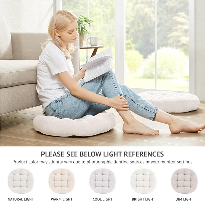 Degrees of Comfort Meditation Floor Pillow, Round Large Pillows Seating for Adults, Tufted Corduroy Cushion for Living Room Tatami, Beige 22 Inch - Bloomnest