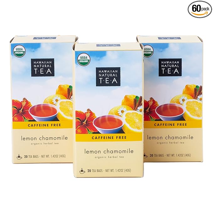 Organic Lemon Chamomile Tea - Caffeine Free Herbal Tea - Supports a Good Night’s Sleep - Calming, Relaxing Tea for Bedtime, Anxiety & Stress - 60 Tea Bags - Bloomnest