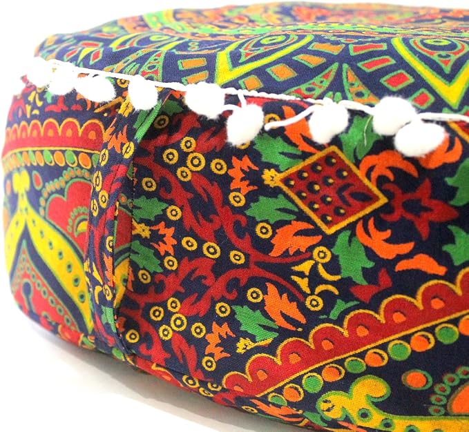 INDIAN CRAFT CASTLE ICC Floor Pillows & Cushion Covers Decorative Hippie Mandala Pouf Pillow Covers Seating Meditation Cushion Cover Large Boho Ottoman Case Pillowcase Couch New Blue, 16" Round - Bloomnest