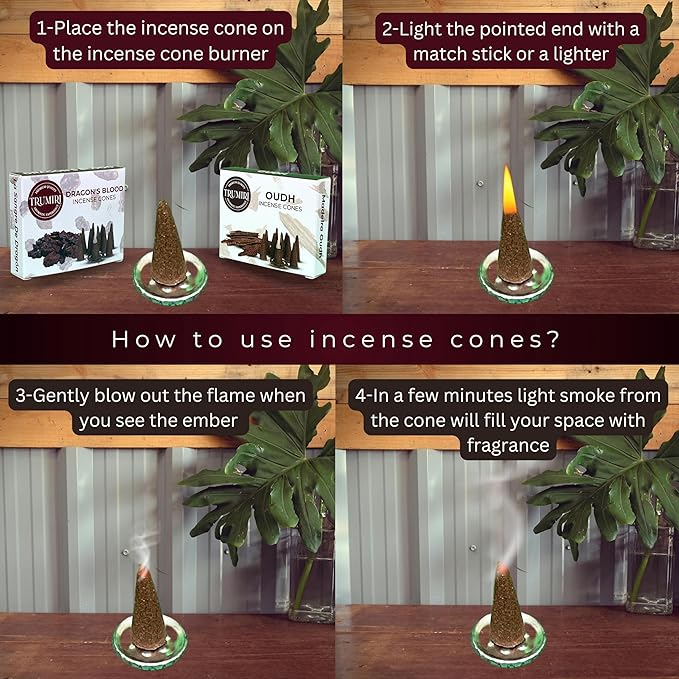 TRUMIRI Incense Cones - Combo Pack of 20 Cone Incense - 10 Dragons Blood + 10 Oud - Insence Cones - Incense Cones Scented - Cone Incense Scents - Insense Cones - Incent Cone TRUMIRI
