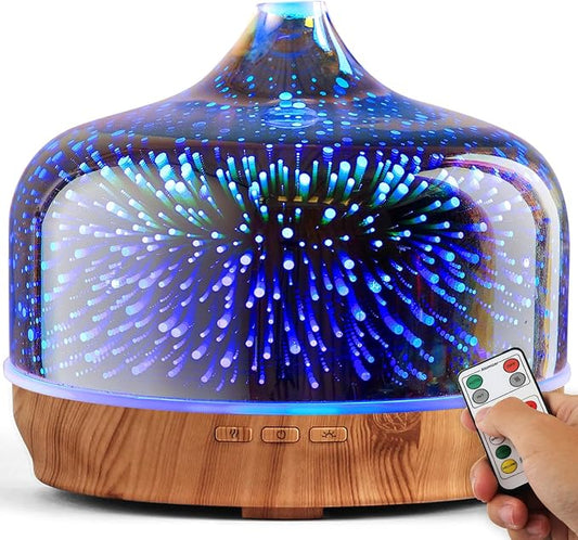 Porseme 500ml Glass Essential Oil Diffuser Aromatherapy Ultrasonic Cool Mist Humidifier 15-21 Running Hours Diffusers with Remote Control for Sleeping Yoga Office Working Spa and Rest - Bloomnest