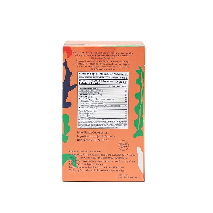 Blue Zones Nicoya - Guava Leaf Flavored Tea Bags - 100% Natural, and Refreshing - High Micronutrients - Gluten, Caffeine, Sugar-Free - Pack of 18 (1.59 oz/ 45 g) - Bloomnest