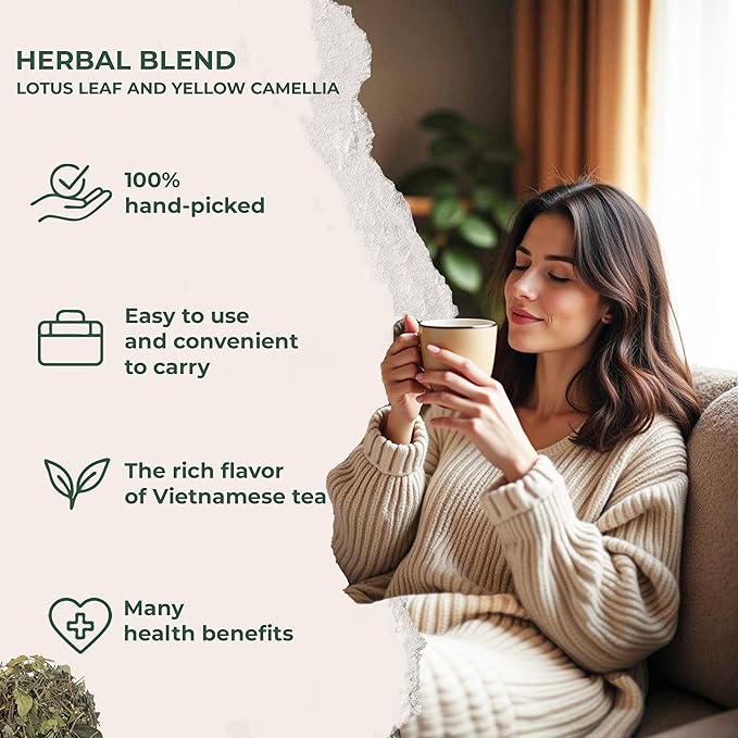 NMPT Dried Lotus Leaf Yellow Camellia Tea, Handpicked, Organic Herbal Tea, 40 Sachets, Cold-Dried, Gluten-Free, No Added Sugar, Mild Sweet Flavor, Supports Overall Health - Bloomnest