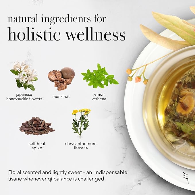 qìsane Honeysuckle Tea with Chinese Medicinal Plants - Dried Honeysuckle Flowers, Self Heal Spike, Lemon Verbena & Monkfruit to Help Support Detox & Ease Discomfort - 10 sachets (~30 cups) - Bloomnest