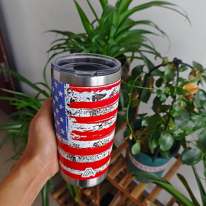 20oz Stainless Steel Tumbler - USA FlagTumbler with Lid and Straw, Double Walled Travel Mug Insulated for Hot & Cold Drinks, Vacuum Insulated Water Bottle for Home, Patriotic GIft - Bloomnest