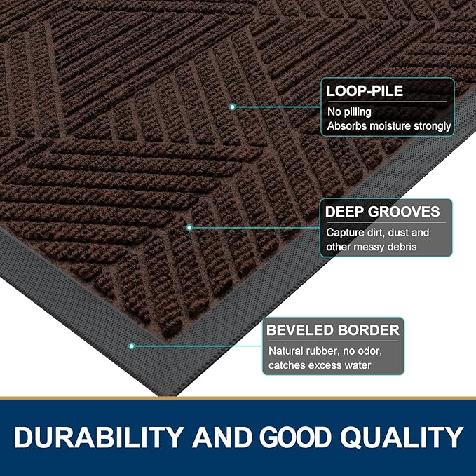 Smiry Front Door Mat Outside Entrance, Heavy Duty Sturdy Natural Rubber Doormat, Trap Dirt and Moisture, Easy Clean Low Profile Mats for Indoor Outdoor Entry, Irregular Triangle (47x32, Dark Brown) - Bloomnest