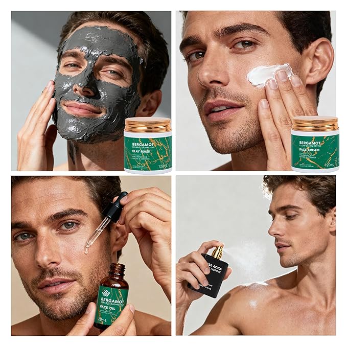 Valentines Day Gifts for Men, 30 Pcs Men Bergamot Facial Skin Care Set, Beard Grooming Kit, Spa and Bath, Self-Care Gift, Face Cleanser, Beard Oil, Serum, Parfume, Birthday, Christmas, Husband, Dad