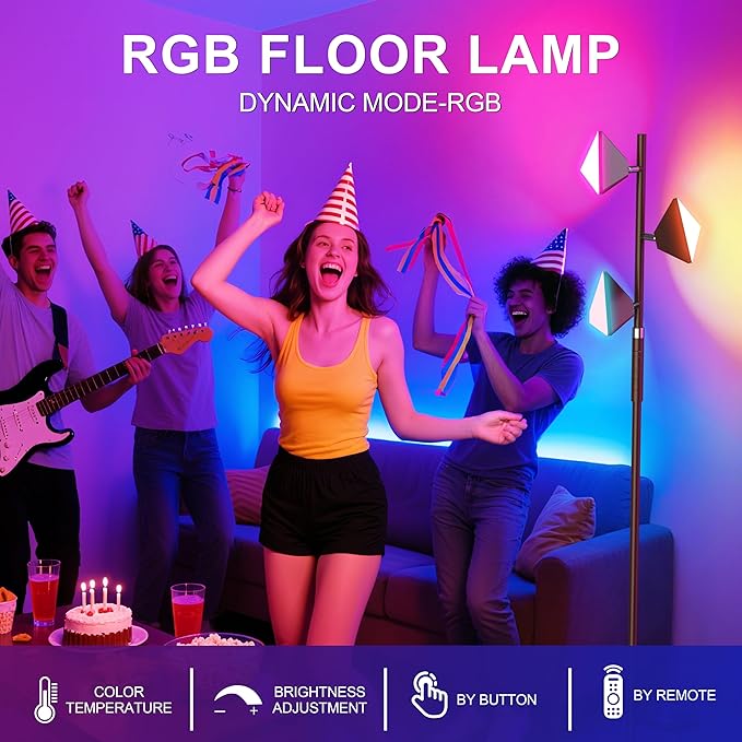 RGB Tree Floor Lamp for Living Room, Stepless Dimmable Tall Standing Lamp with Remote, Touch Control and 3 Rotatable Light, Bright LED Lights for Bedroom with 4 Color-Changing, Oil Rubbed Bronze - Bloomnest
