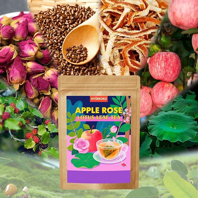 20 Bags Apple Rose Lotus Leaf Tea, Caffeine-Free Natural Ingredients Herbal Tea Bags, Support Digestion, No Additives, Daily Enjoyment Tea for Women - Bloomnest