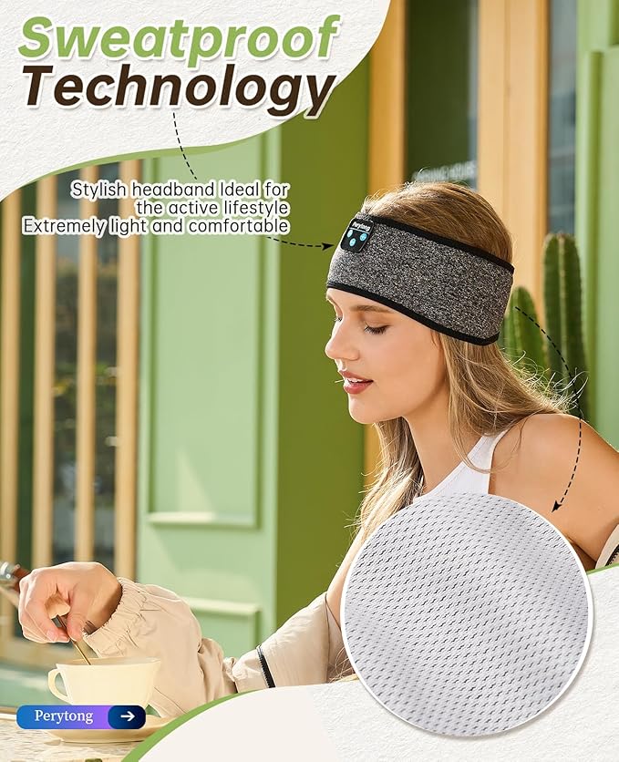 Perytong Wireless Sleep Headband with Comfortable Earbuds for Side Sleepers, Sleeping Eye Mask for Women Men Workout Running - Bloomnest