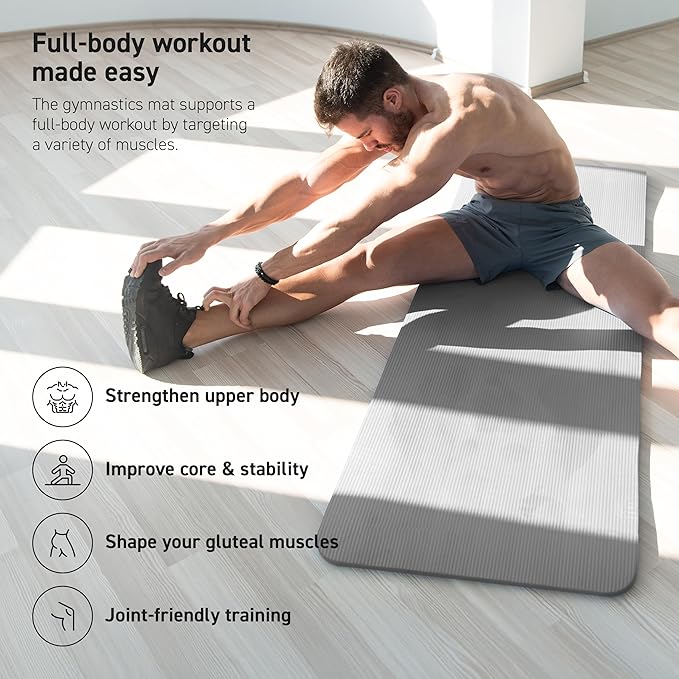 Yoga Mat Premium Non Slip Thick – Extra Comfortable Exercise Mat for Home Workouts, Pilates, Stretching & Gym – Cushioned NBR Foam, Gym Mat with Strap, for Women & Men - Bloomnest