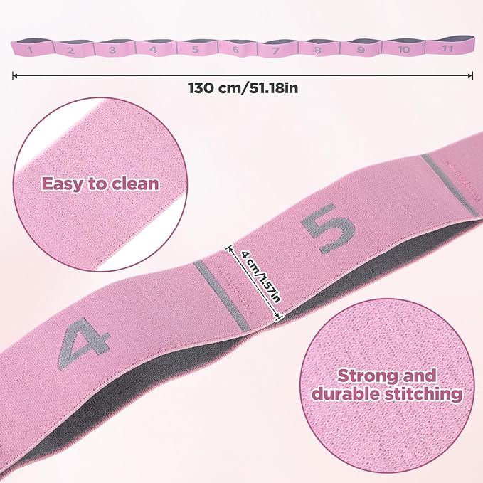 Stretching Strap with 11 Loops Yoga Stretch Strap for Physical Therapy Pilate Ballet Dance Non Slip Exercise Stretch Band for Hamstring Leg Stretching Flexibility (Pink) - Bloomnest
