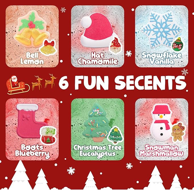 Christmas Bath Bombs Shower Steamers: 6 Pack Handmade Natural Organic Bath Bomb Set for Women Relaxing Bubble Bathbombs Scented Gifts Stocking Stuffers Holiday Birthday for Men Kids Girls Girlfriend - Bloomnest
