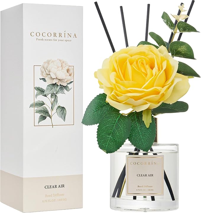 Cocorrina Reed Diffuser Set, Flower Reed Diffuser Clear Air 6.7 oz, Scented Diffuser with Sticks Home Fragrance Essential Oil for Bathroom Shelf Decor, Living Room, Large Room, 1pack - Bloomnest