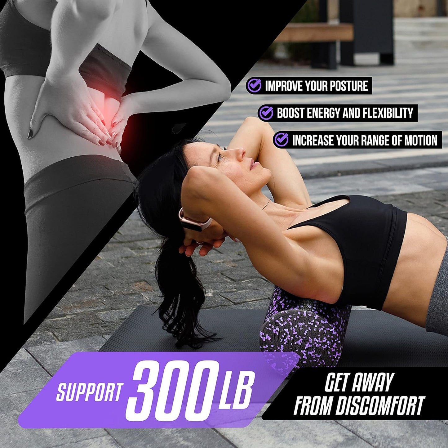 Yes4All High-Density EPP Round Back Roller Foam, Exercise Foam Roller for Yoga, Pilates & Stretching - 12, 18, 24, 36 inch