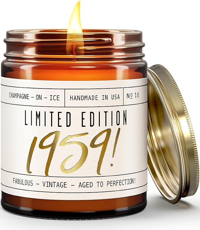 66th Birthday Gifts for Women - 'Limited Edition 1959' Soy Candle, w/Champagne on Ice I 66 Birthday Gifts for Women I 66th Gift for Her Ideas I 9oz Reusable Jar, 50Hr Burn, Made in USA - Bloomnest