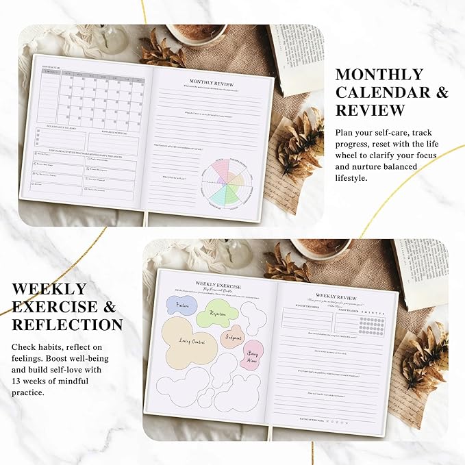 Lanpn Self Care Journal for Women, Self Love Guided Journals with Prompts, Daily Reflection Wellness & Gratitude Planner, 5 Minute Mental Health Notebook, Mood Mindfulness Log, 240 Pages Lanpn