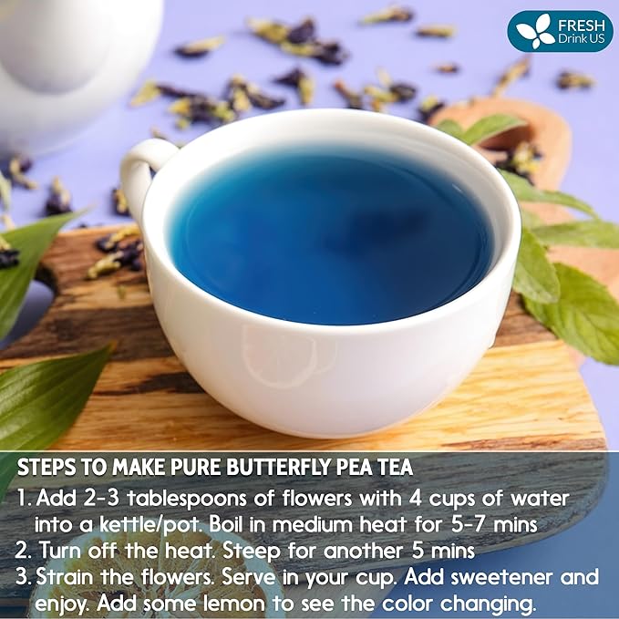 FreshDrinkUS, Premium 8oz Blue Butterfly Pea Flowers Dried – Premium Whole Flower Herbal Tea – Vibrant Blue Natural Color – Caffeine-Free Loose Flower Tea. Vegan - Bloomnest