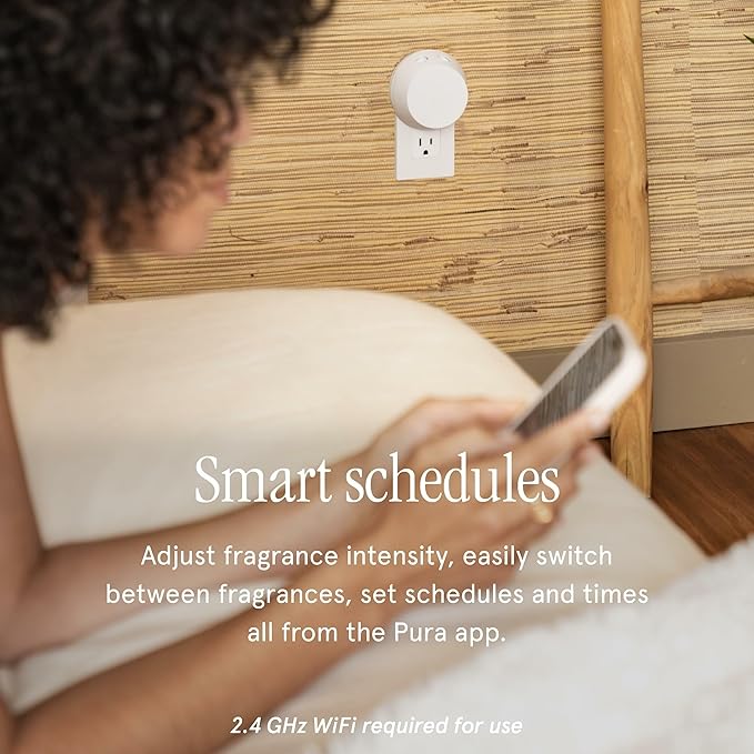 Pura - Smart Home Fragrance Device Starter Set - Pura 4 - Scent Diffuser for Home - Includes Fragrance Aroma Diffuser - Square Box, Apple Orchards and Lavender Fields Scent Refills - Bloomnest