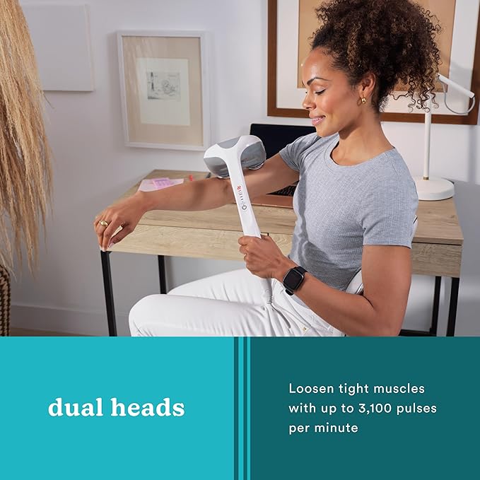 Homedics Back Massager - Heated Automatic Percussion Back, Body and Neck Massager with Dual Pivoting Heads, Interchangeable Nodes, for Shoulders, Legs and Feet, White - Bloomnest