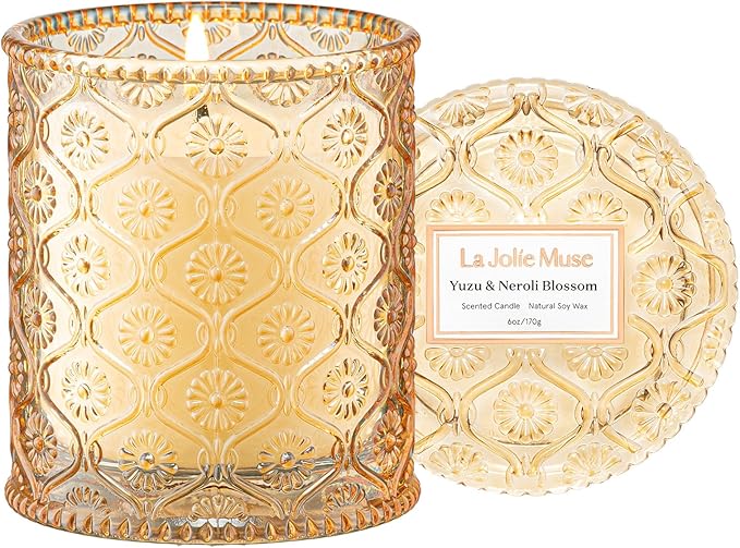 LA JOLIE MUSE Yuzu & Neroli Blossom Candle - Yuzu, Orange Blossom, Cedarwood | 6 oz Natural Soy Wax | 40 Hours Clean Burn | Citrus Scented Candle | Gift-Ready for Hosts & Gatherings - Bloomnest