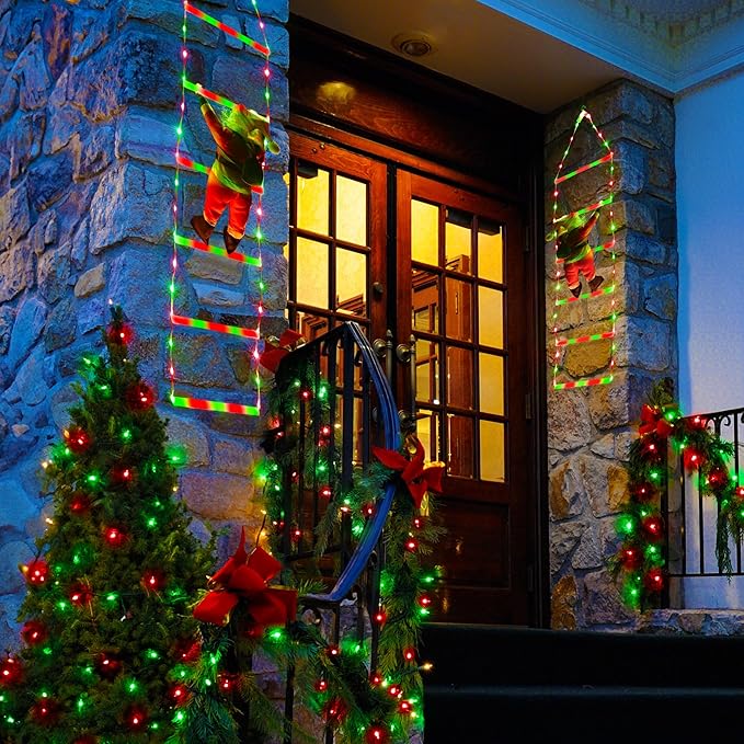 Toodour LED Christmas Light - 2.5FT Christmas Decorative Ladder Lights with Santa Claus, Xmas Decorations Light for Indoor Outdoor, Window, Garden, Home, Wall, Xmas Tree Decor - Red & Green - Bloomnest