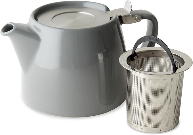 FORLIFE Stump Teapot with SLS Lid and Infuser, 18-Ounce, Gray