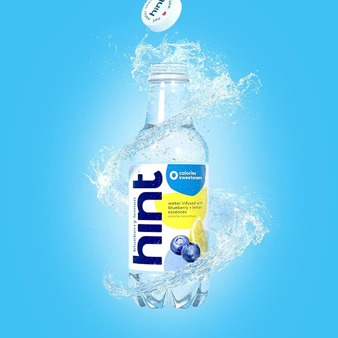 Hint Fruit-Infused Bottled Water, Blueberry Lemon - Sugar Free Flavored Water with Zero Calories, Natural Fruit Essences, and No Artificial Sweeteners - 16 Fl Oz (Pack of 12) - Bloomnest