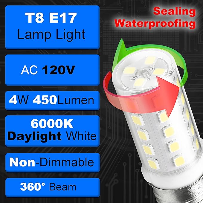 4W 297048600 Refrigerator Light Bulb Replace 40 Watt Freezer Fridge Bulb T8 E17 Lamp Light for Kenmore Whirlpool KitchenAid Electrolux 241552802 1056577 AP3770086 AH976993 EA976993 EA1149215, 2 Pack - Bloomnest