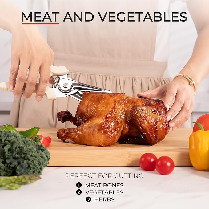 OOU White Bear Kitchen Scissors, All Purpose Heavy Duty Sharp Kitchen Shears Dishwasher Safe, Cooking Shears for Meat Chicken Fish Poultry Herb Bread - Bloomnest