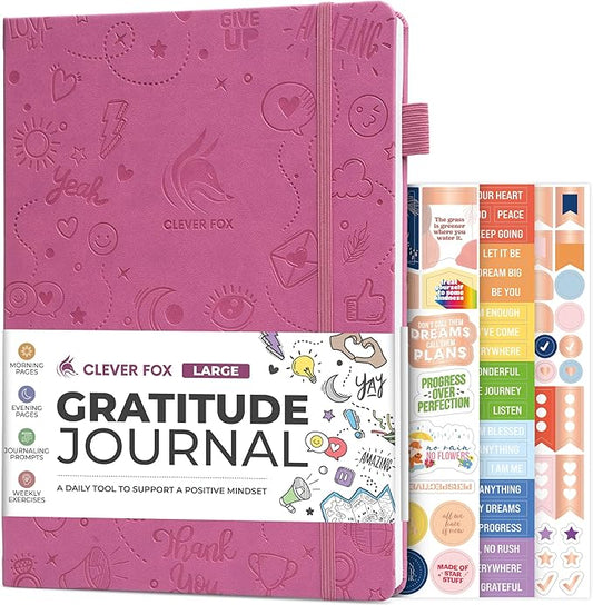 Clever Fox Gratitude Journal Large – Happiness, Positivity & Affirmation Journal – Inspirational Daily Notebook, 3 Months, 8.3x11” (Violet blossom)