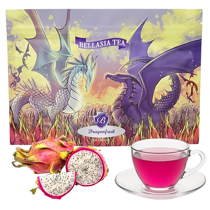 Bellasia Tea Dragon Fruit for Kids Using Real Fruit Pieces - Caffeine Free Herbal Tea Blend with Real Ingredients & Balanced Flavor- Add Loose Leaf Tea to Your Child’s Routine for A Fun & Tasty Drink - Bloomnest