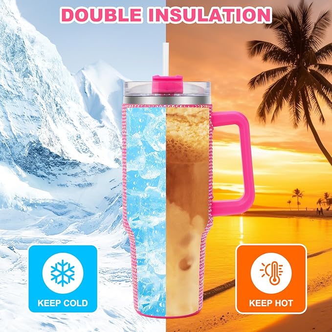 40 oz Tumbler with Handle and Flip Straw Lid, Insulated Leak Proof Double Walled Stainless Steel Rhinestone Diamond Studded Bling Travel Mug Tumblers, Maintains Cold Ice and Heat for Hours - Bloomnest