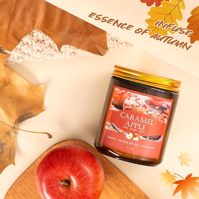 Fall Candle, Caramel Apple Scented Candles for Home, Natural Soy Autumn Candle Aromatherapy Candle, 7 oz Jar Candles Fall Gifts for Women Men - Bloomnest