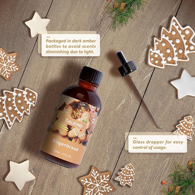 SALKING Gingerbread Fragrance Oil, 120ml (4 Fl Oz) Premium Essential Oils for Diffuser, Candle Scents for Candle Making, Soap Making Supplies, Diffuser Oil Scents, Gift for Her - Bloomnest