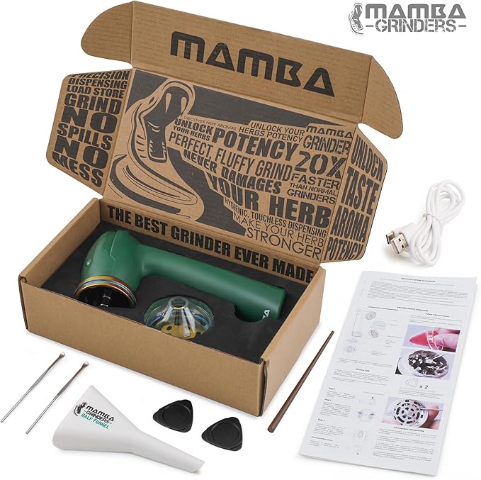 Mamba Original 1g Green USB Electric Herb Grinder. Small Portable Metal Herbal Machine & Spice Mill for the Kitchen - Bloomnest