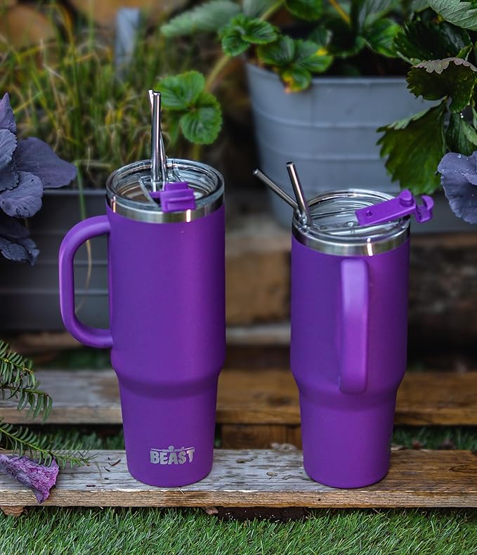Beast 50 oz Tumbler Stainless Steel Vacuum Insulated Coffee Ice Cup Double Wall Travel Flask (Deep Purple) - Bloomnest