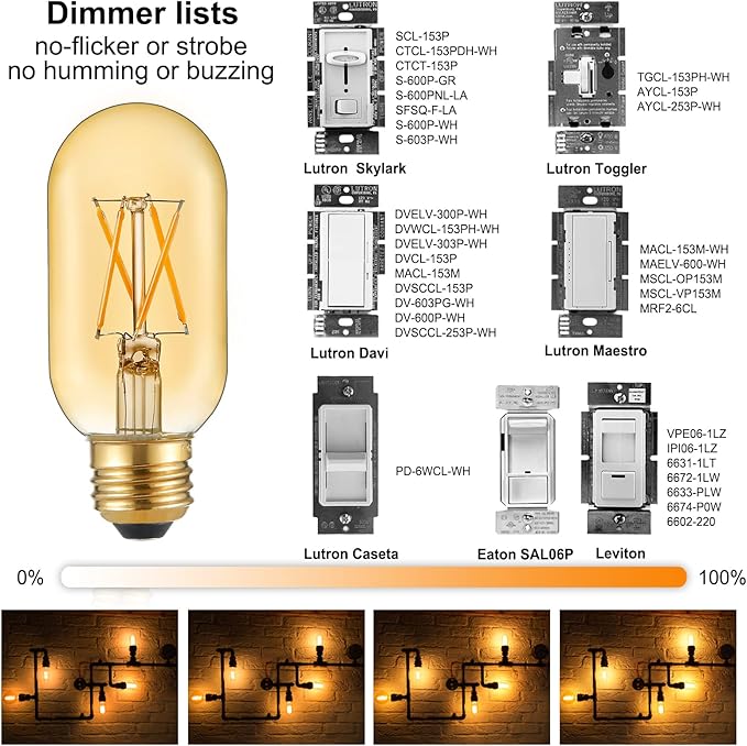 LiteHistory E26 LED Bulb 6W Equivalent E26 Bulb 60 watt Warm White 2200K Amber E26 Edison Bulb dimmable AC120V 400lm Tubular T14 T45 LED Bulb for Pendant, Sputnik,Vanity,Wall sconces Pack of 6 - Bloomnest